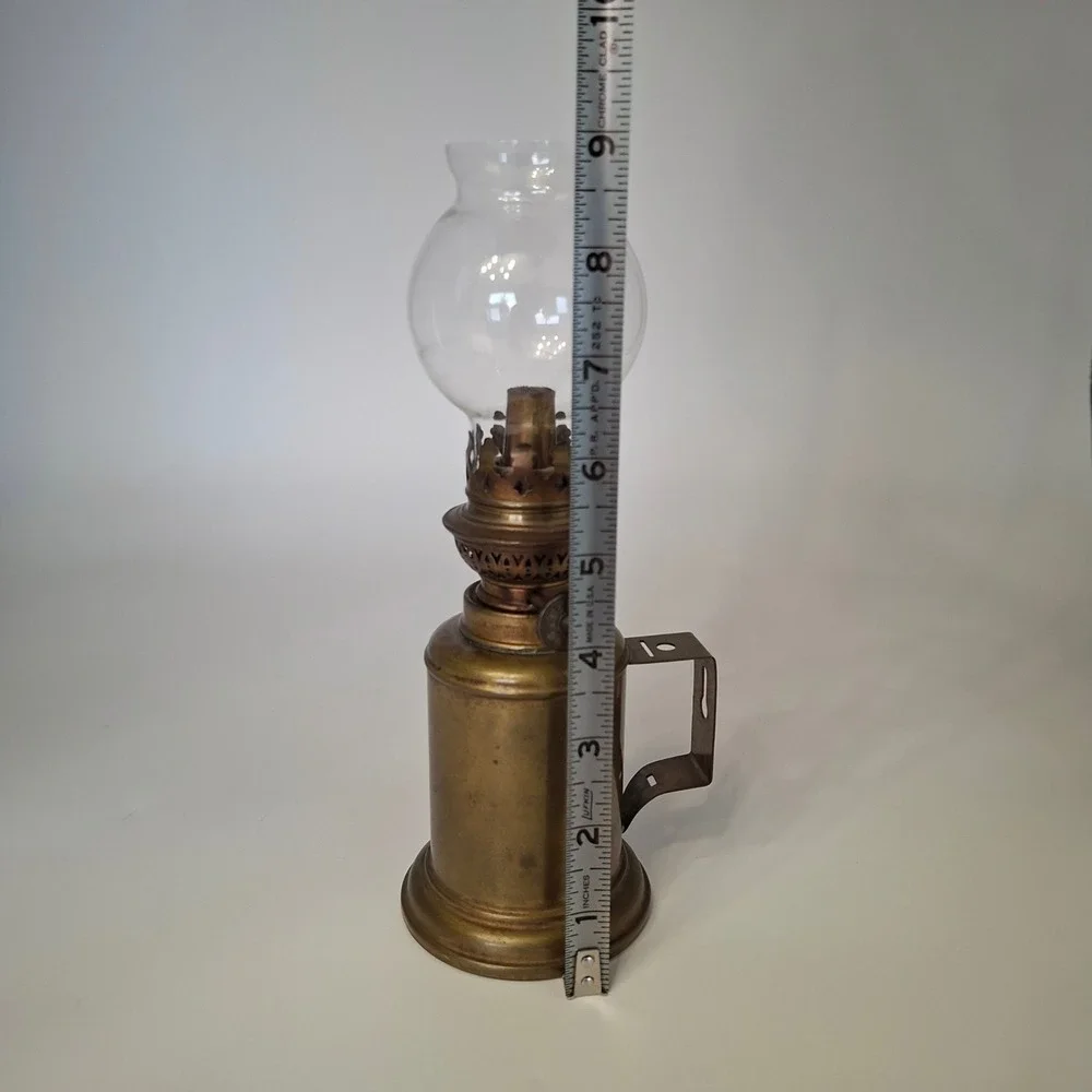 Antique Pigeon Style Brass Oil Lamp Wall Mount Glass Globe c1900 Unmarked